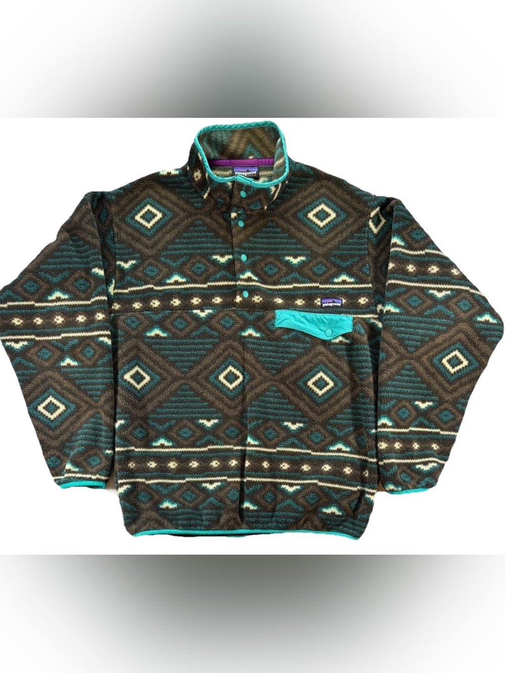 Patagonia Synchilla Snap T Fleece Pullover Men's Medium Brown Aztec Tribal